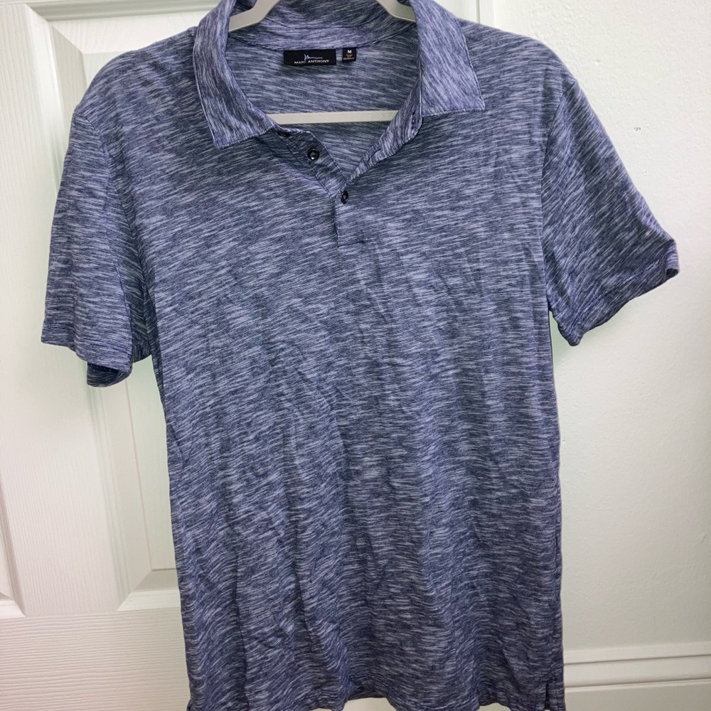 Marc Anthony Heathered Blue Polo Shirt Medium